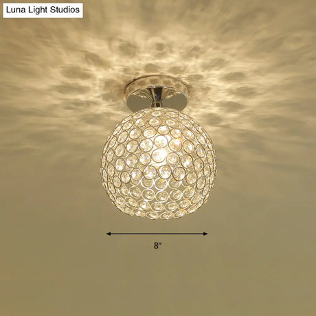Sleek Chrome Globe Ceiling Mounted Light Fixture: Elegant 1 - Head K9 Crystal Semi Flush