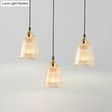 Sleek Clear Ribbed Glass Hanging Light - Simplicity 1-Bulb Pendant Fixture For Restaurants