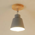 Sleek Conic Bedroom Pendant Light: Contemporary Metal Gray/Pink Ceiling Lighting With Wooden Canopy