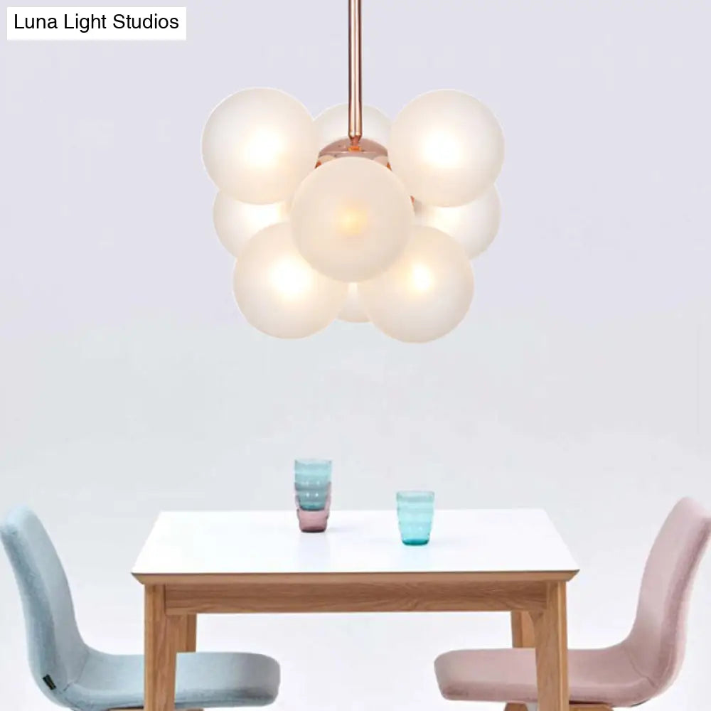 Modern Minimalist Globe Semi Flush Ceiling Light Fixture In White/Green/Blue Glass With 9 Lights -