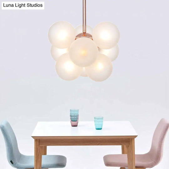 Modern Minimalist Globe Semi Flush Ceiling Light Fixture In White/Green/Blue Glass With 9 Lights -