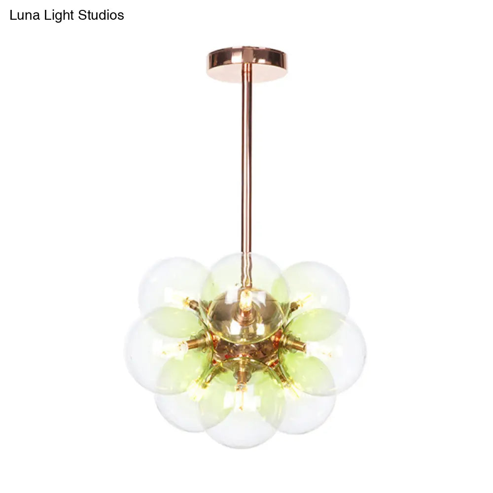 Modern Minimalist Globe Semi Flush Ceiling Light Fixture In White/Green/Blue Glass With 9 Lights -