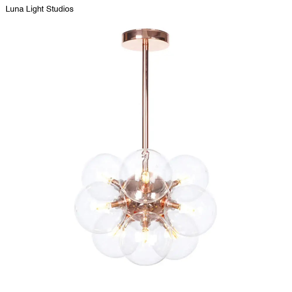 Modern Minimalist Globe Semi Flush Ceiling Light Fixture In White/Green/Blue Glass With 9 Lights -