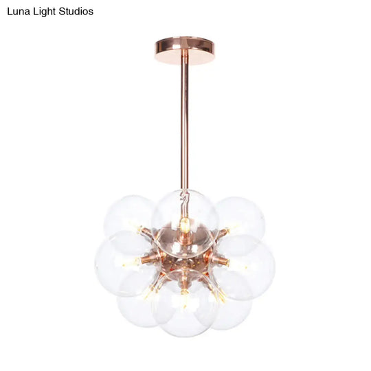 Modern Minimalist Globe Semi Flush Ceiling Light Fixture In White/Green/Blue Glass With 9 Lights -
