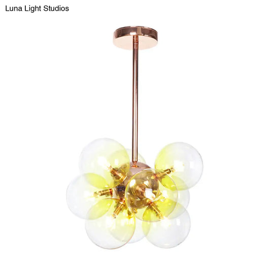 Modern Minimalist Globe Semi Flush Ceiling Light Fixture In White/Green/Blue Glass With 9 Lights -