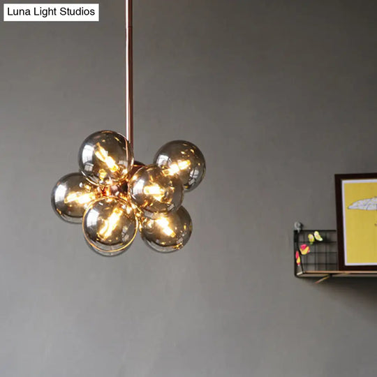 Modern Minimalist Globe Semi Flush Ceiling Light Fixture In White/Green/Blue Glass With 9 Lights -