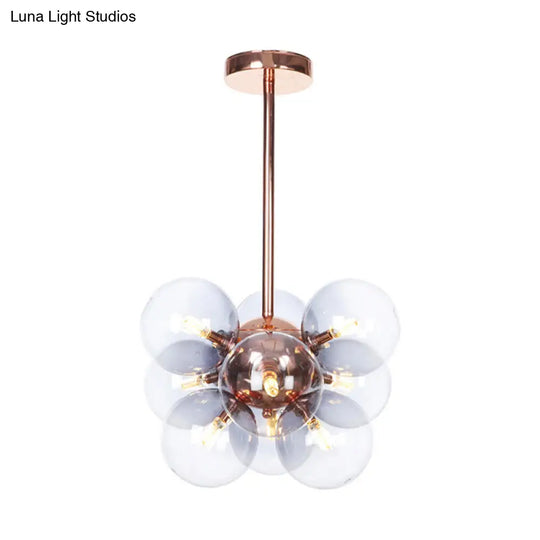 Modern Minimalist Globe Semi Flush Ceiling Light Fixture In White/Green/Blue Glass With 9 Lights -