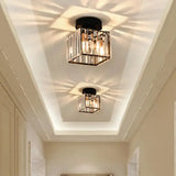 Sleek Crystal Ceiling Lamp: Square/Cylinder Corridor Semi Flush Mount In Black/Gold For Simplicity