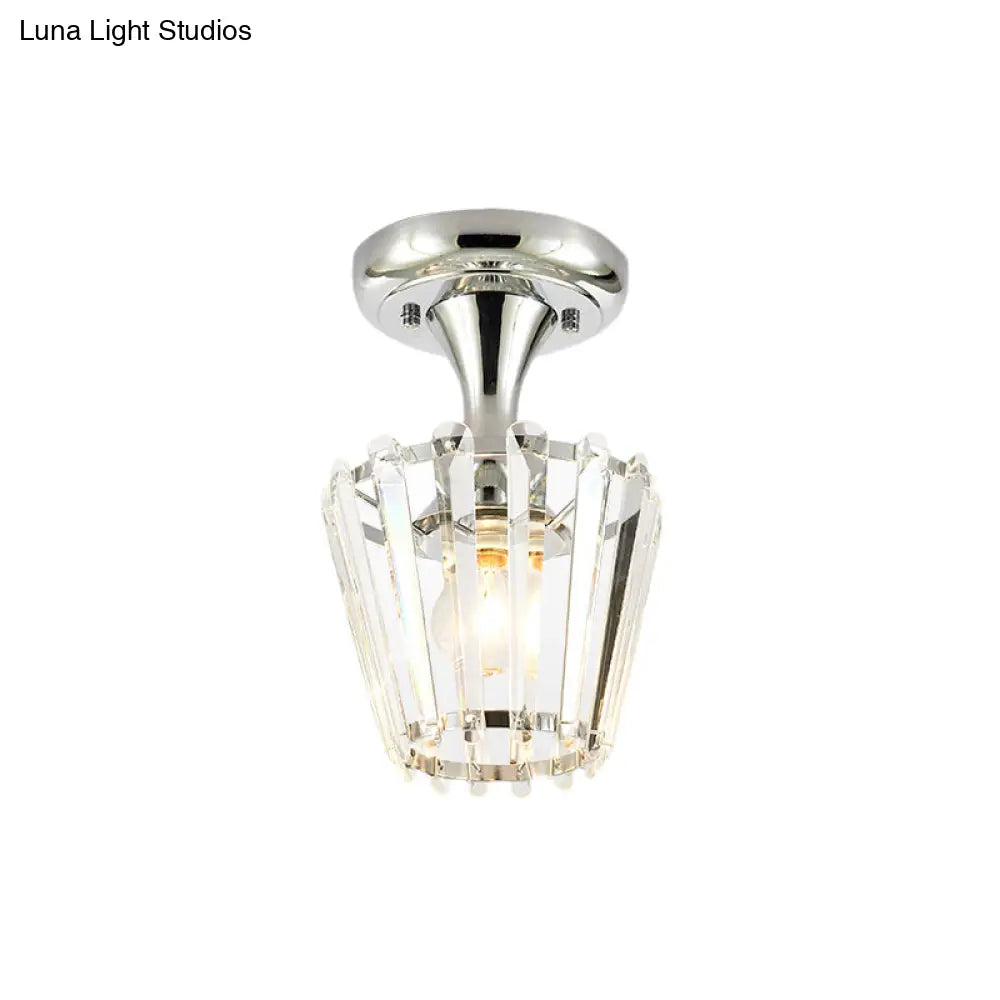 Sleek Crystal Kitchen Flush Light: Spiral Cone Cylinder Design With Chrome Finish