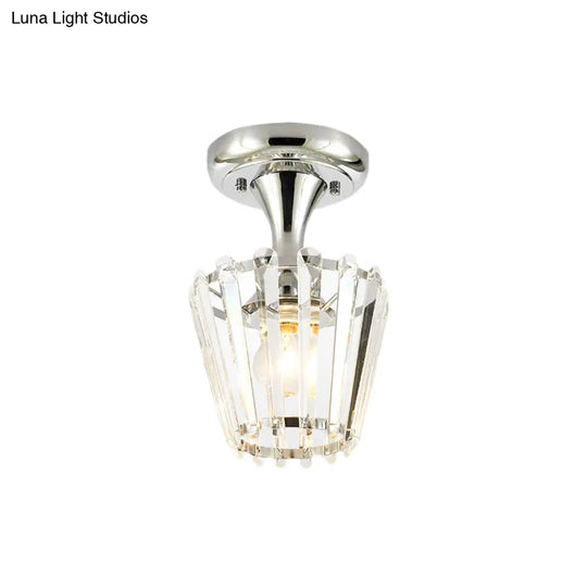Sleek Crystal Kitchen Flush Light: Spiral Cone Cylinder Design With Chrome Finish