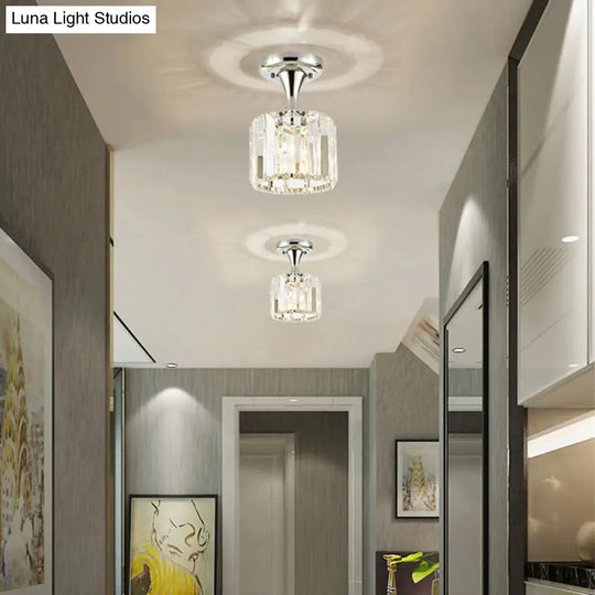 Sleek Crystal Kitchen Flush Light: Spiral Cone Cylinder Design With Chrome Finish / Round