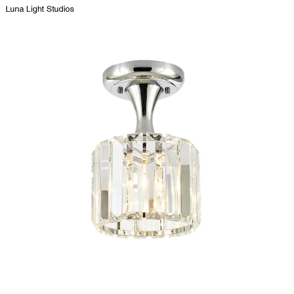 Sleek Crystal Kitchen Flush Light: Spiral Cone Cylinder Design With Chrome Finish