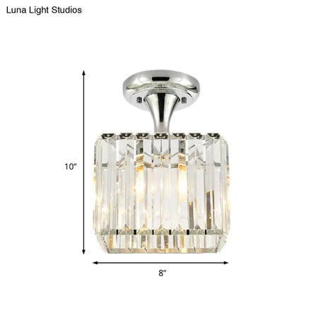 Sleek Crystal Kitchen Flush Light: Spiral Cone Cylinder Design With Chrome Finish