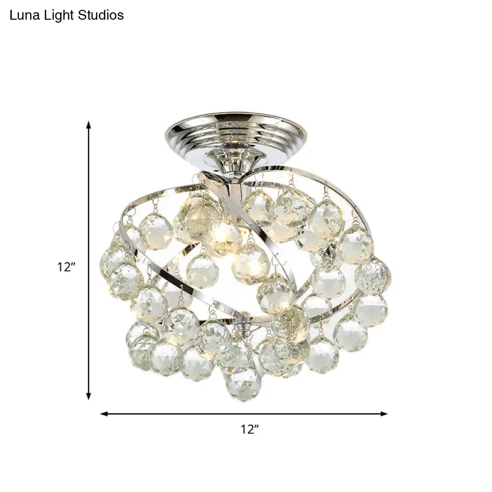 Sleek Crystal Kitchen Flush Light: Spiral Cone Cylinder Design With Chrome Finish