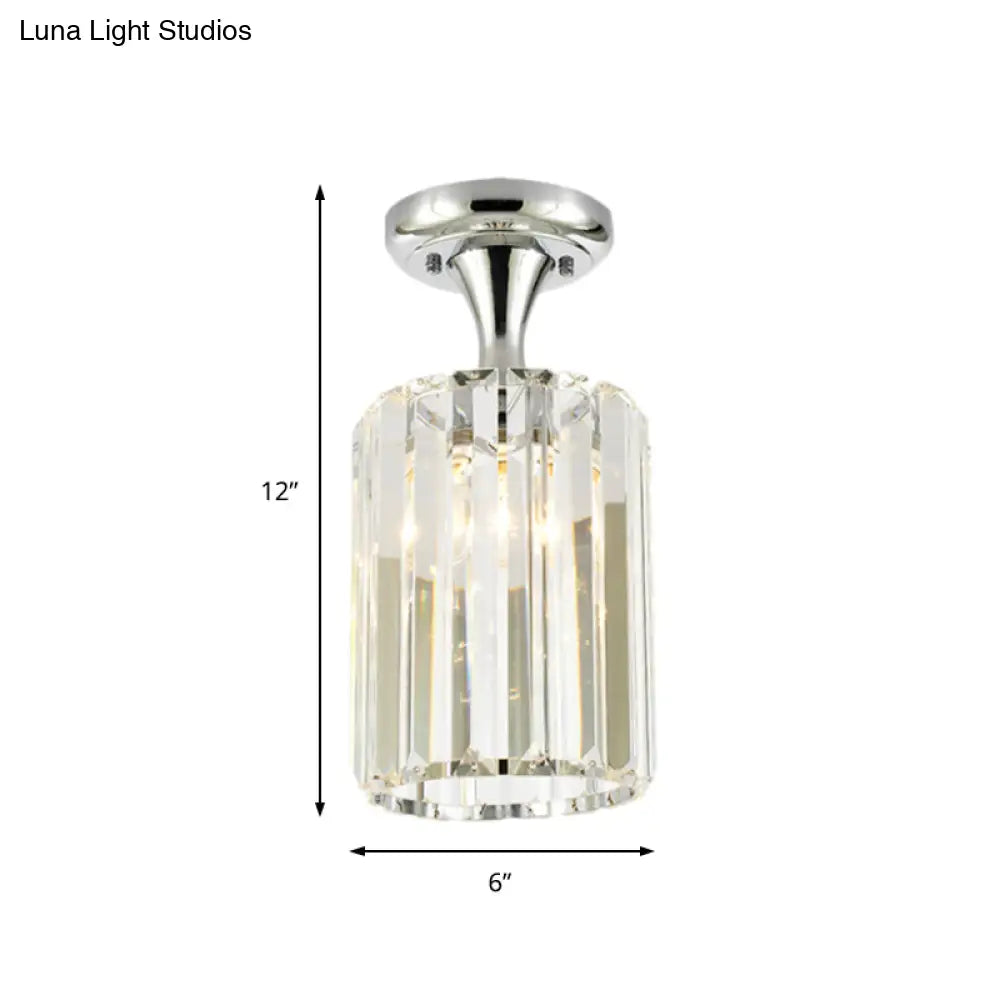 Sleek Crystal Kitchen Flush Light: Spiral Cone Cylinder Design With Chrome Finish