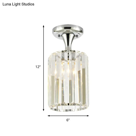 Sleek Crystal Kitchen Flush Light: Spiral Cone Cylinder Design With Chrome Finish