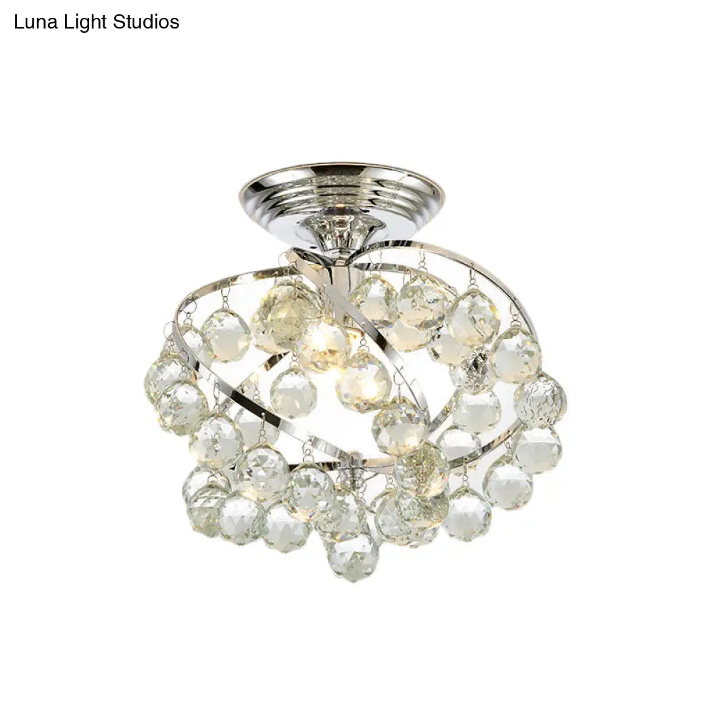 Sleek Crystal Kitchen Flush Light: Spiral Cone Cylinder Design With Chrome Finish