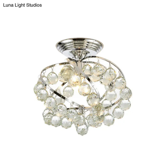 Sleek Crystal Kitchen Flush Light: Spiral Cone Cylinder Design With Chrome Finish