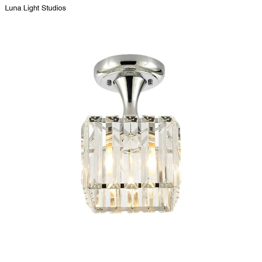 Sleek Crystal Kitchen Flush Light: Spiral Cone Cylinder Design With Chrome Finish