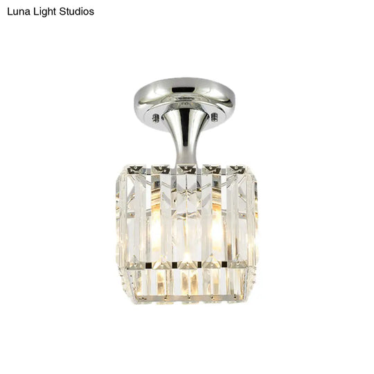 Sleek Crystal Kitchen Flush Light: Spiral Cone Cylinder Design With Chrome Finish