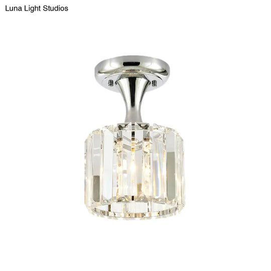 Sleek Crystal Kitchen Flush Light: Spiral Cone Cylinder Design With Chrome Finish