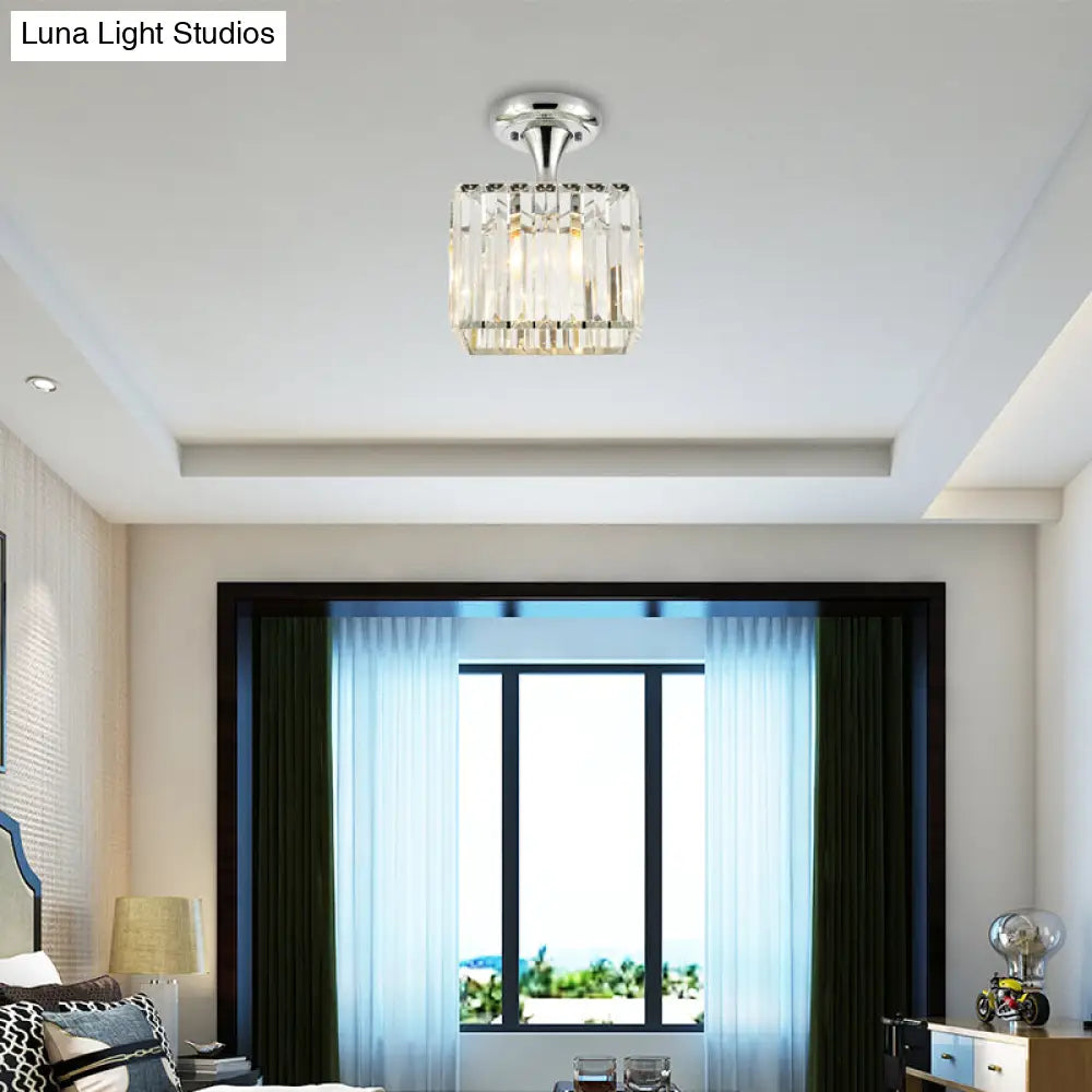 Sleek Crystal Kitchen Flush Light: Spiral Cone Cylinder Design With Chrome Finish / Rectangle