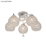 Sleek Crystal Semi-Flush Mount Light Fixture For Living Room - 3/5 Lights Globe Simple Chrome Design