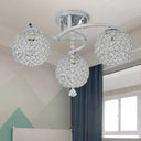 Sleek Crystal Semi-Flush Mount Light Fixture For Living Room - 3/5 Lights Globe Simple Chrome