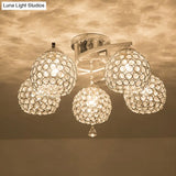 Sleek Crystal Semi-Flush Mount Light Fixture For Living Room - 3/5 Lights Globe Simple Chrome Design