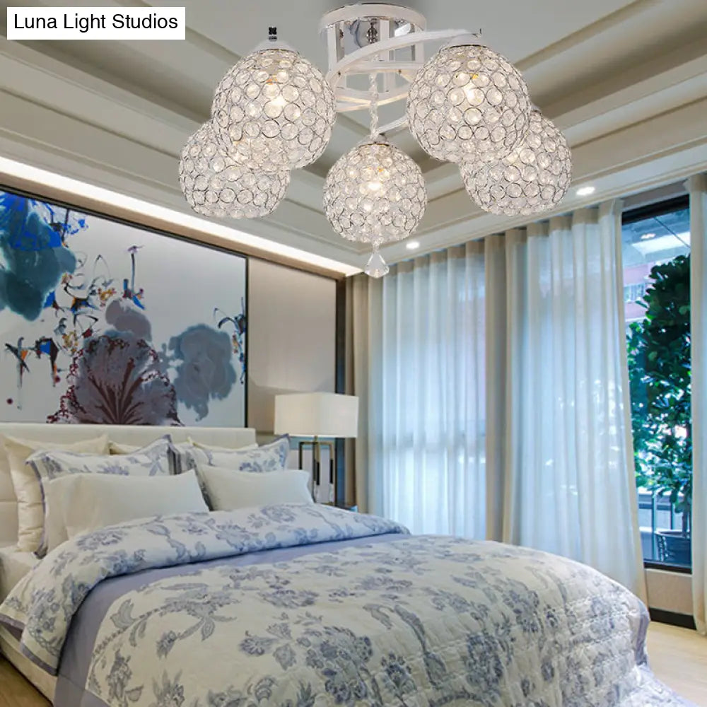 Sleek Crystal Semi-Flush Mount Light Fixture For Living Room - 3/5 Lights Globe Simple Chrome Design