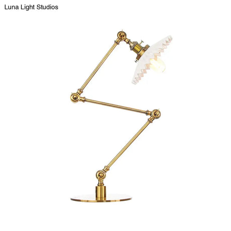 Sleek Farmhouse Style Ceramic Table Lamp With Adjustable Arm - Scalloped Shade 1 Light Black/Brass