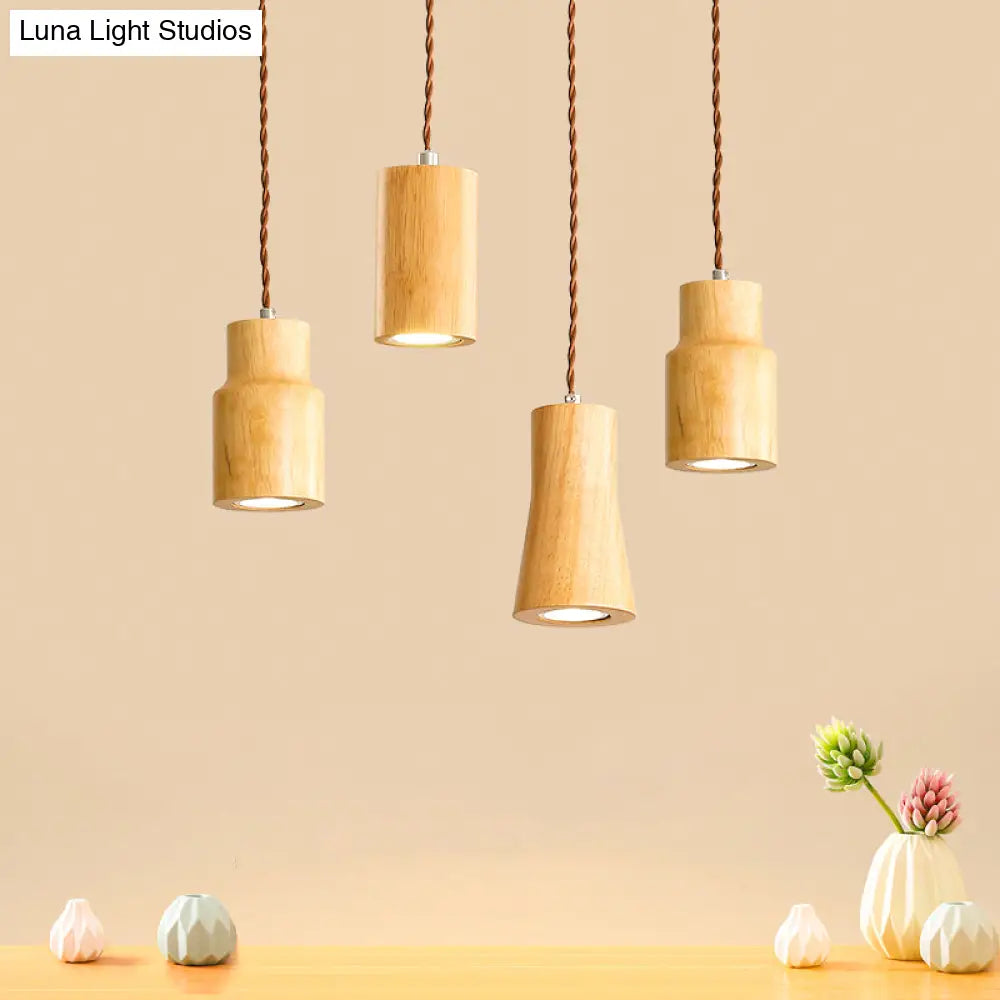 Sleek Geometric Wooden Led Ceiling Pendant Light In Beige - Perfect For Kitchen Suspension