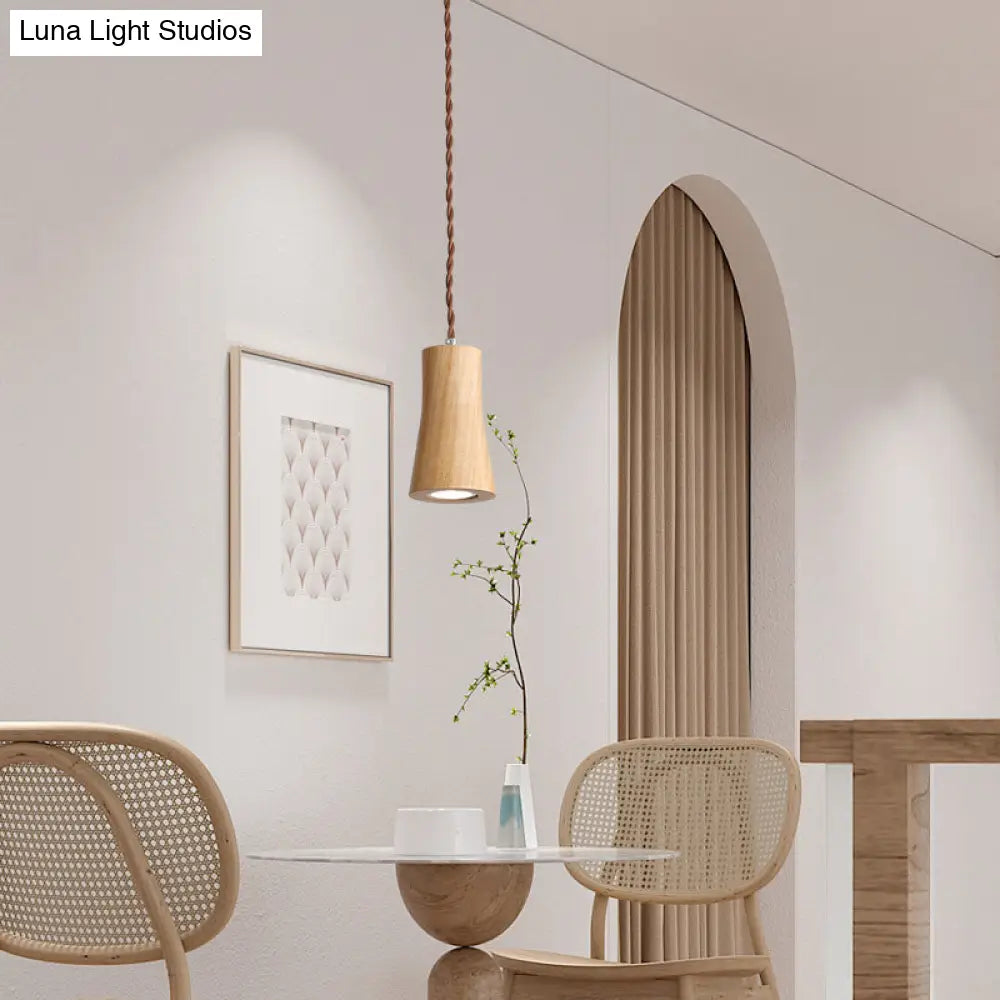 Sleek Geometric Wooden Led Ceiling Pendant Light In Beige - Perfect For Kitchen Suspension Wood / B