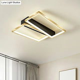 Sleek Geometrical Flush Ceiling Light In Black - Gold Finish - Simplicity Acrylic Flushmount For