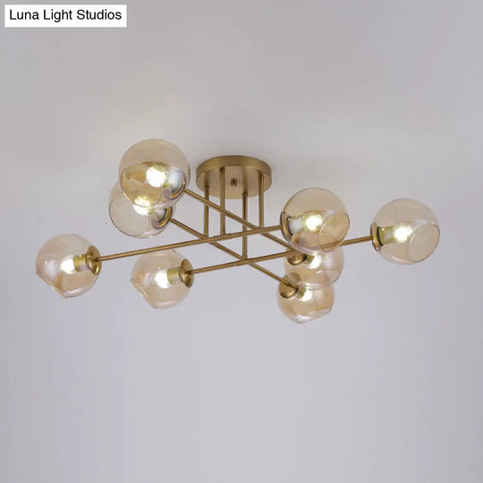 Sleek Glass Ball Semi Flush Mount Light - Postmodern Brass Ceiling Highlight For Dining Room 8 /