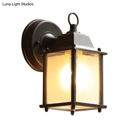Sleek Glass Box Wall Sconce Lamp: Outdoor 1-Head Mounted Lighting In Black