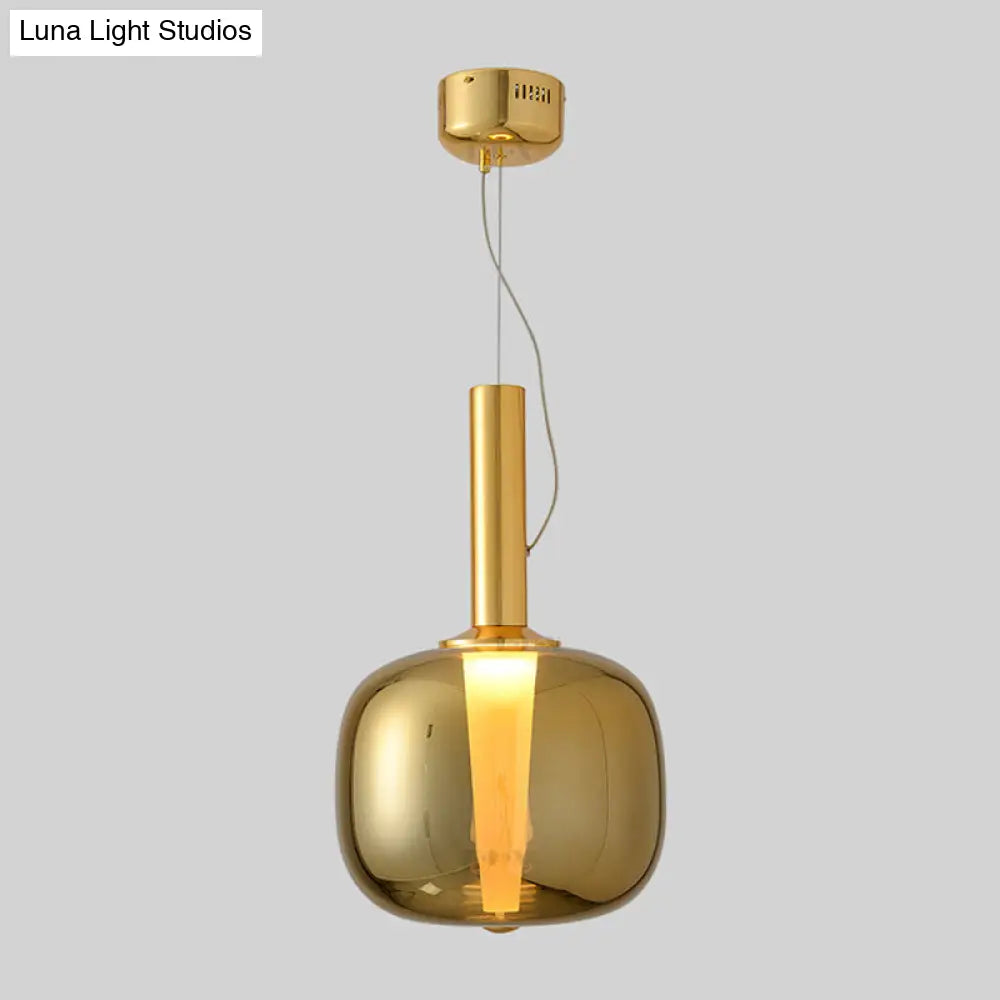 Minimalist Glass Suspension Pendant Light With Slender Neck Bottle Design Gold