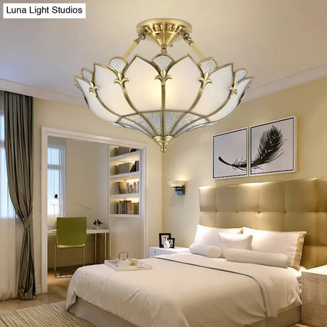 Sleek Gold Flower Shaped Ripple Glass Semi Flush Mount Chandelier For Dining Room