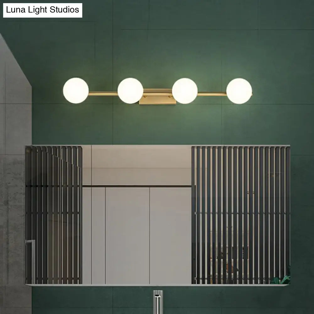Sleek Gold Linear Vanity Wall Light With Milky Ball Glass Sconce For Bathroom