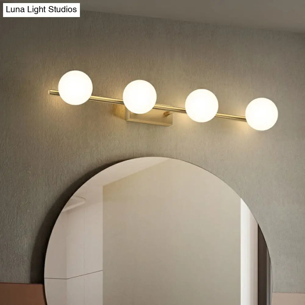 Sleek Gold Linear Vanity Wall Light With Milky Ball Glass Sconce For Bathroom