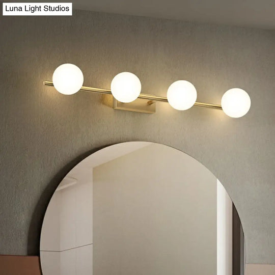Sleek Gold Linear Vanity Wall Light With Milky Ball Glass Sconce For Bathroom