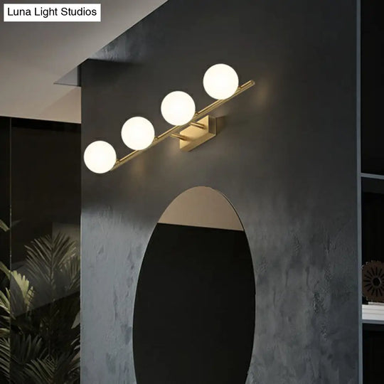 Sleek Gold Linear Vanity Wall Light With Milky Ball Glass Sconce For Bathroom