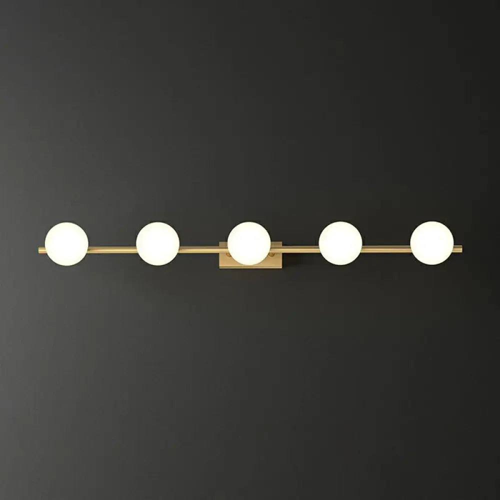 Sleek Gold Linear Vanity Wall Light With Milky Ball Glass Sconce For Bathroom 5 /