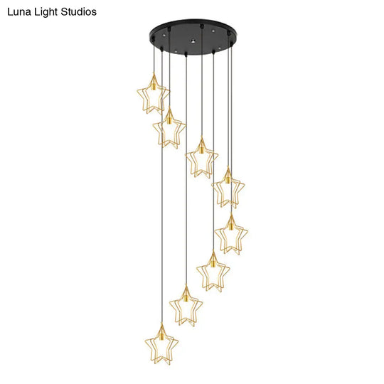 Sleek Gold Spiral Star Ceiling Lamp - 8-Bulb Metallic Suspension Light Fixture For Entryway