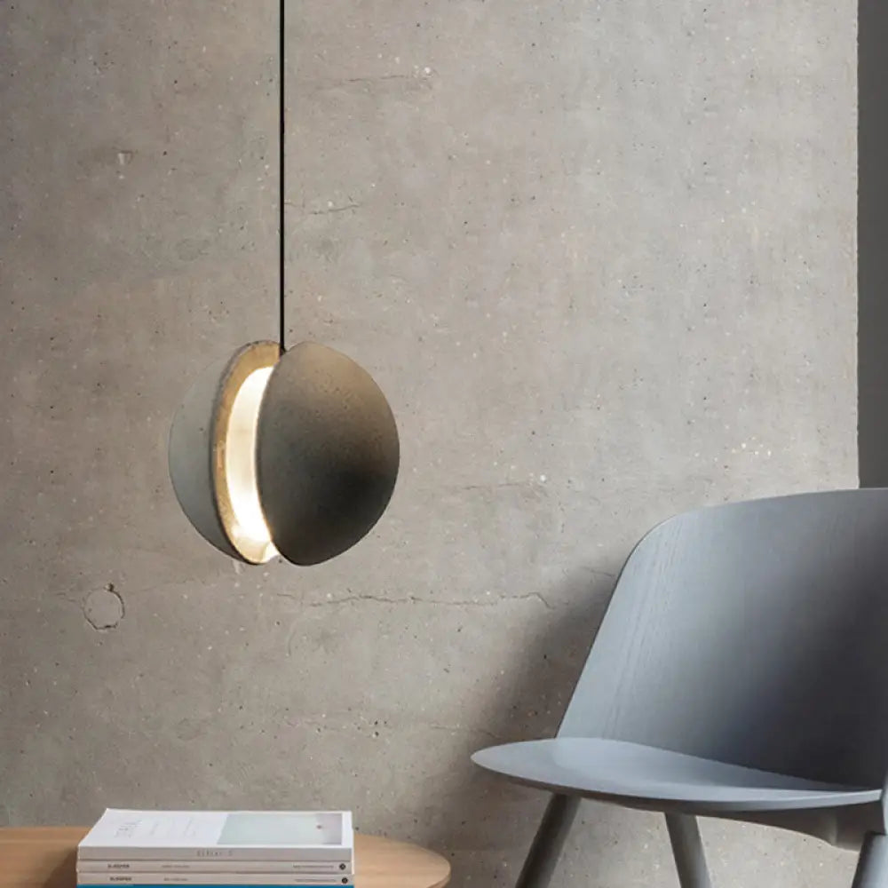 Sleek Grey Cement Hanging Pendant Light: Vintage 1-Light Ceiling Lamp For Living Room