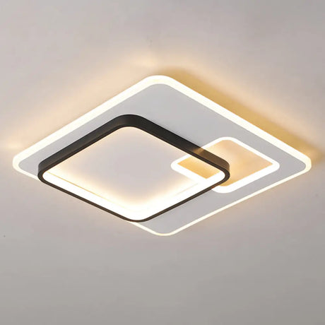 Sleek Halo Metal Flush Ceiling Light Fixture - Simplicity Black - White Led Mount For Bedroom /