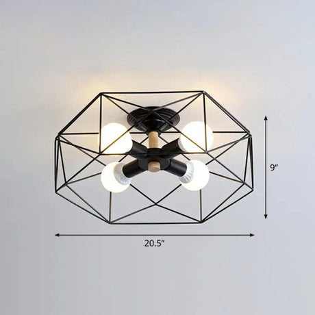 Sleek Industrial Iron Flushmount Ceiling Light: Fan Cage Semi Flush For Living Room 4 / Black