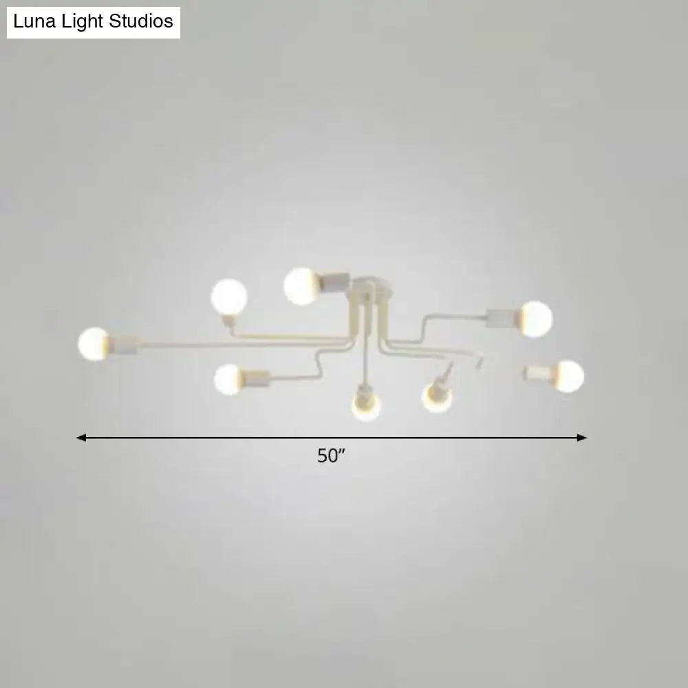 Sleek Industrial Metallic Semi Flush Ceiling Light For Living Room - Maze Mount Lighting 8 / White