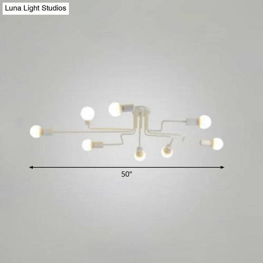 Sleek Industrial Metallic Semi Flush Ceiling Light For Living Room - Maze Mount Lighting 8 / White
