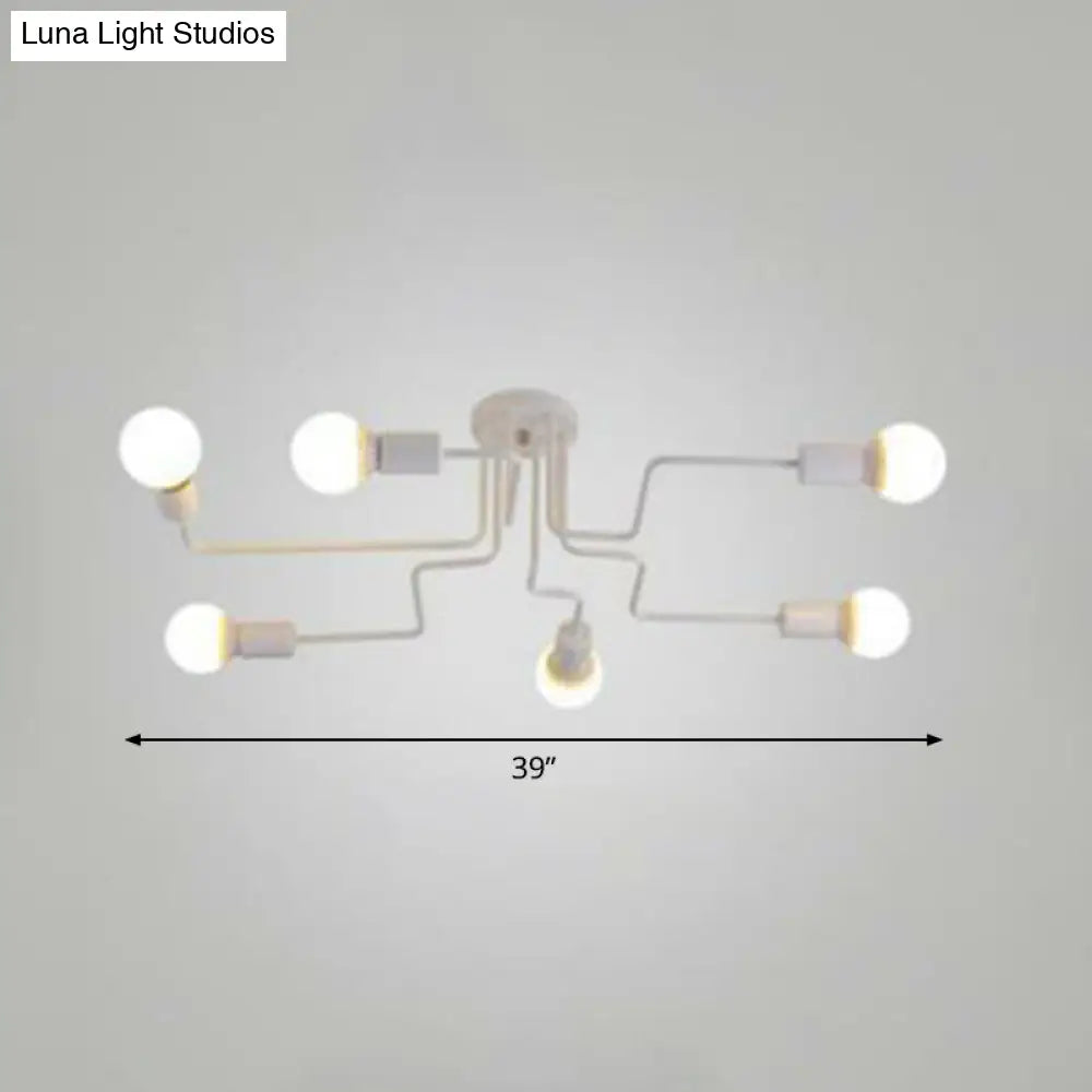 Sleek Industrial Metallic Semi Flush Ceiling Light For Living Room - Maze Mount Lighting 6 / White